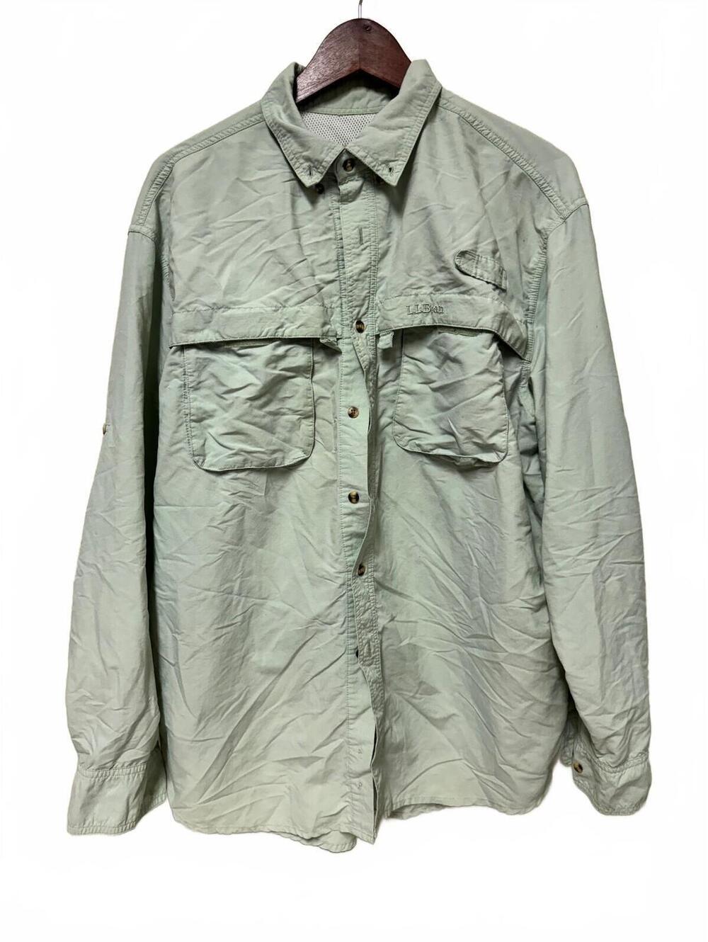 L.L. Bean Mens Long Sleeve Fishing Shirt Sage Green Size L Regular